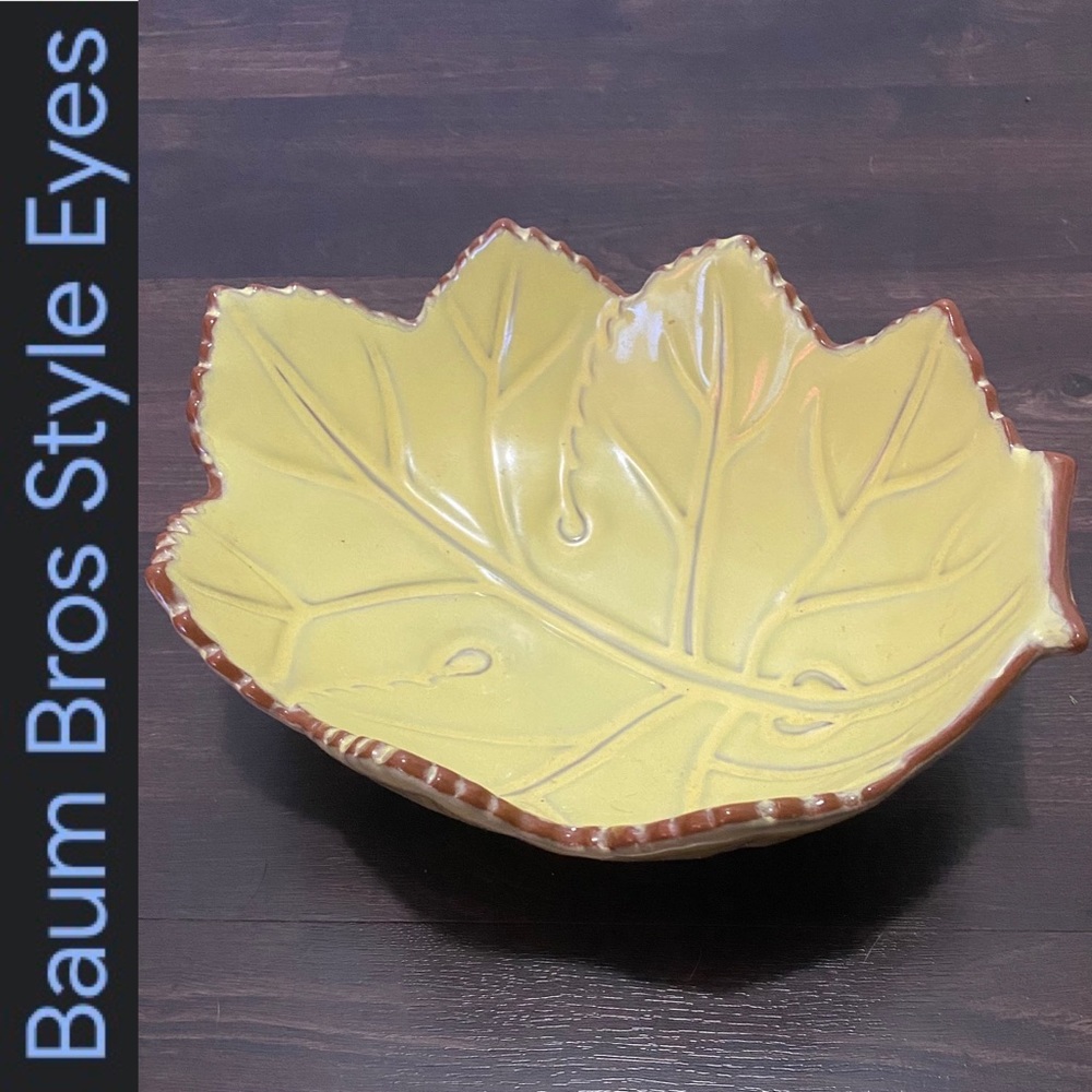 🍂 Large Ceramic Leaf Bowl Style Eyes by Baum Bros Naturals Collection - Picture 12 of 13